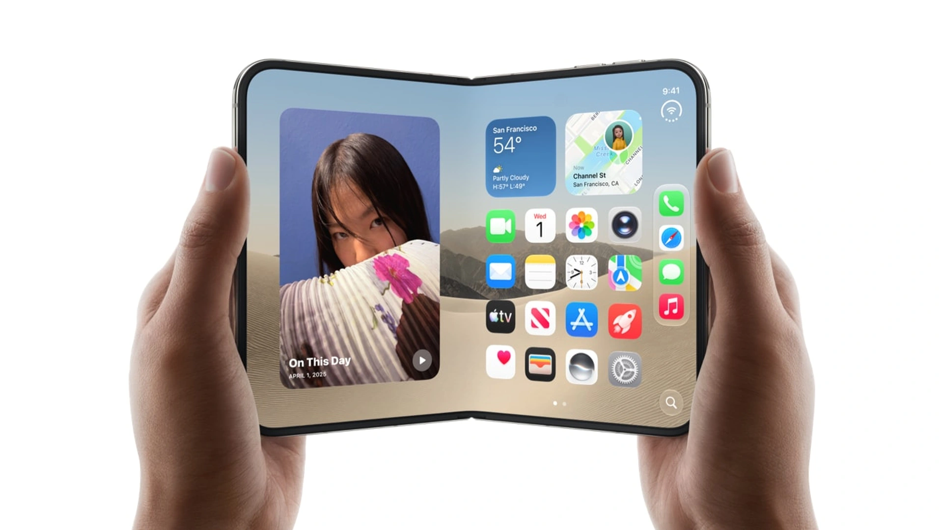Foldable smartphone representing familiar design and the future of emerging technology