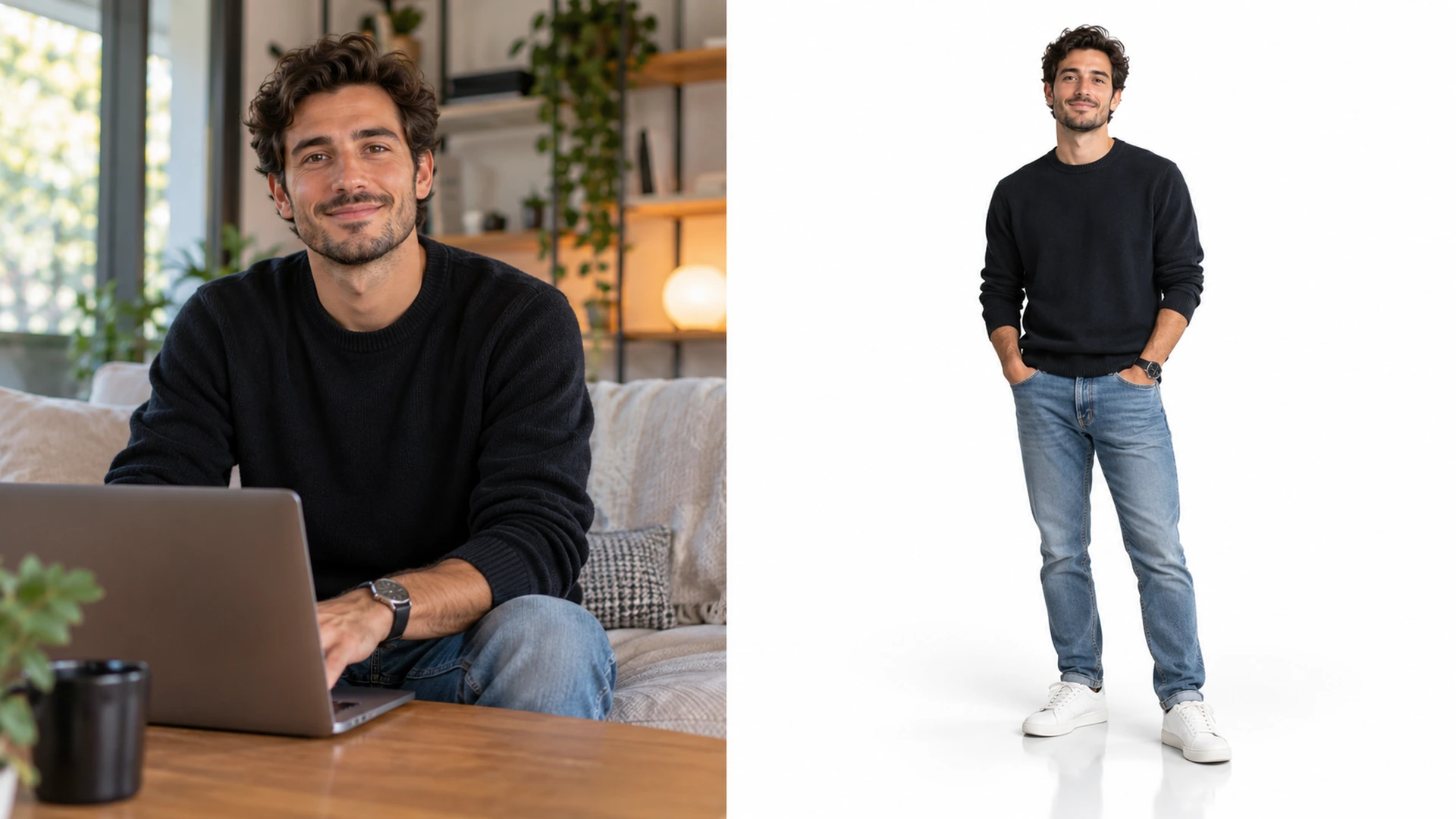 A realistic AI avatar representing a person as a life-size hologram